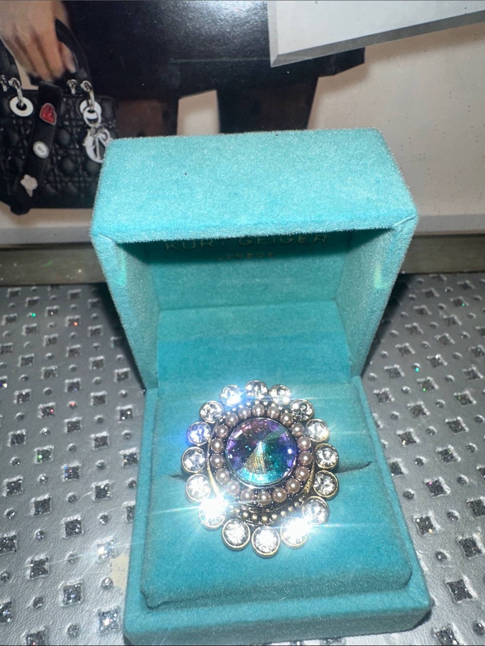Kurt Geiger Iridescent and Clear Crystal Cocktail Ring, Size 7 and 9